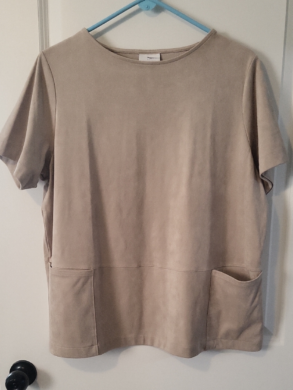J Jill Suede-Look Short Sleeve Top in Taupe